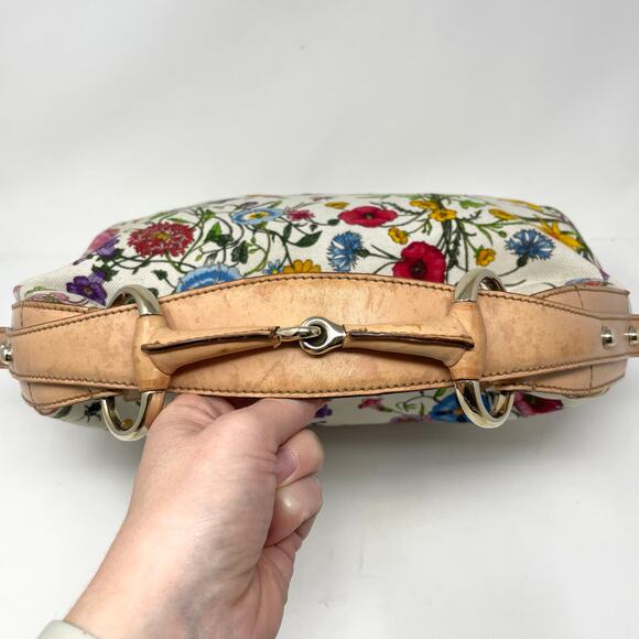 Gucci Horsebit Hobo Multicolor Flora Floral Cloth Leather Shoulder Bag Purse - Picture 7 of 17